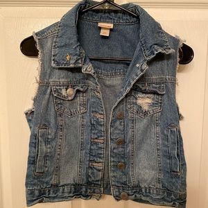 Distressed denim vest
